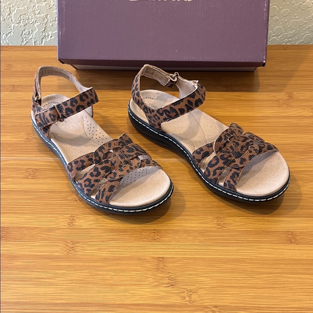 Clarks Tan Leopard Print Sandals